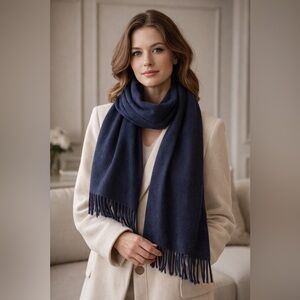 Tessilechiti Cashmere Wool Scarf Italy Navy 72x12 Gift Box Luxury Italian Design